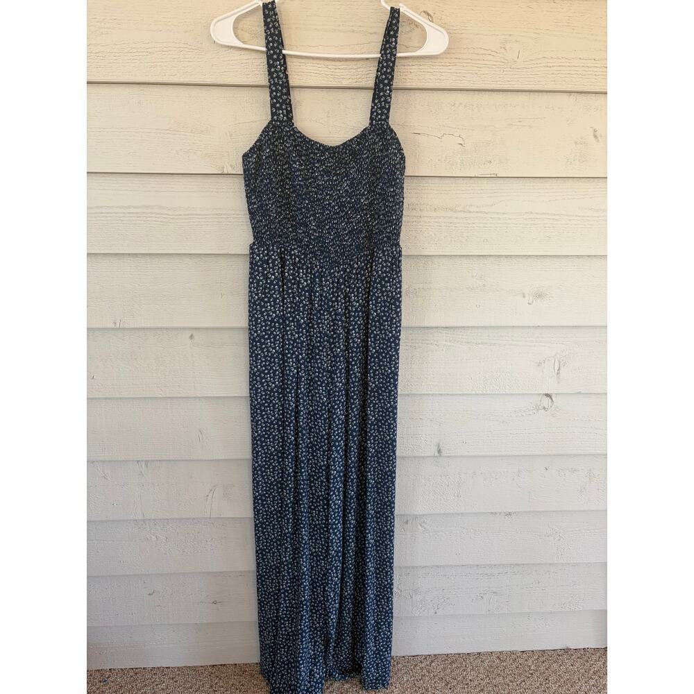 Blue Floral Smocked Romper Spaghetti Strap Boho Cottagecore Size L - Picture 5 of 5